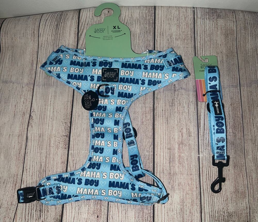 Sassy Woof Mama's Boy Sz XL Harness &  Matching Fabric Leash DISCONTINUED NEW